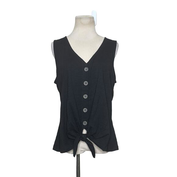 Sanctuary Black Buttoned Front Tied Sleeveless Knit Top Size XL - Picture 1 of 11